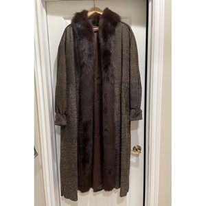 Vintage Snakeskin Leather Coat with Fur Trim